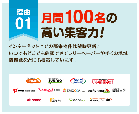 月間100名の高い集客力！